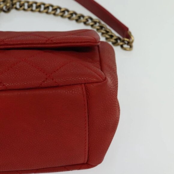 CHANEL Matelasse Chain Shoulder Bag Grained Calf Skin Red CC Auth 127170 - Picture 4 of 16